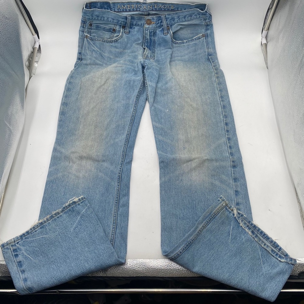 American Eagle Low Rise Boot Jeans Mens 32x34 Light Wash Distressed Cotton Denim